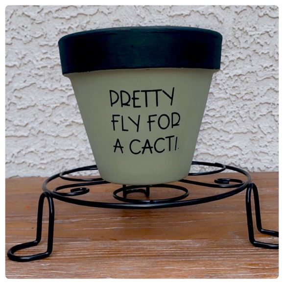 Pretty Fly For A Cacti punny plant pot. Emo planter. Cute gift idea. 4.5” - Picture 1 of 5